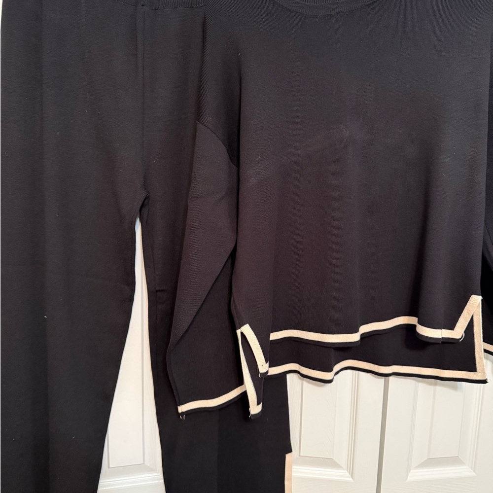 Women's Black Pantsuit with Cream Trim